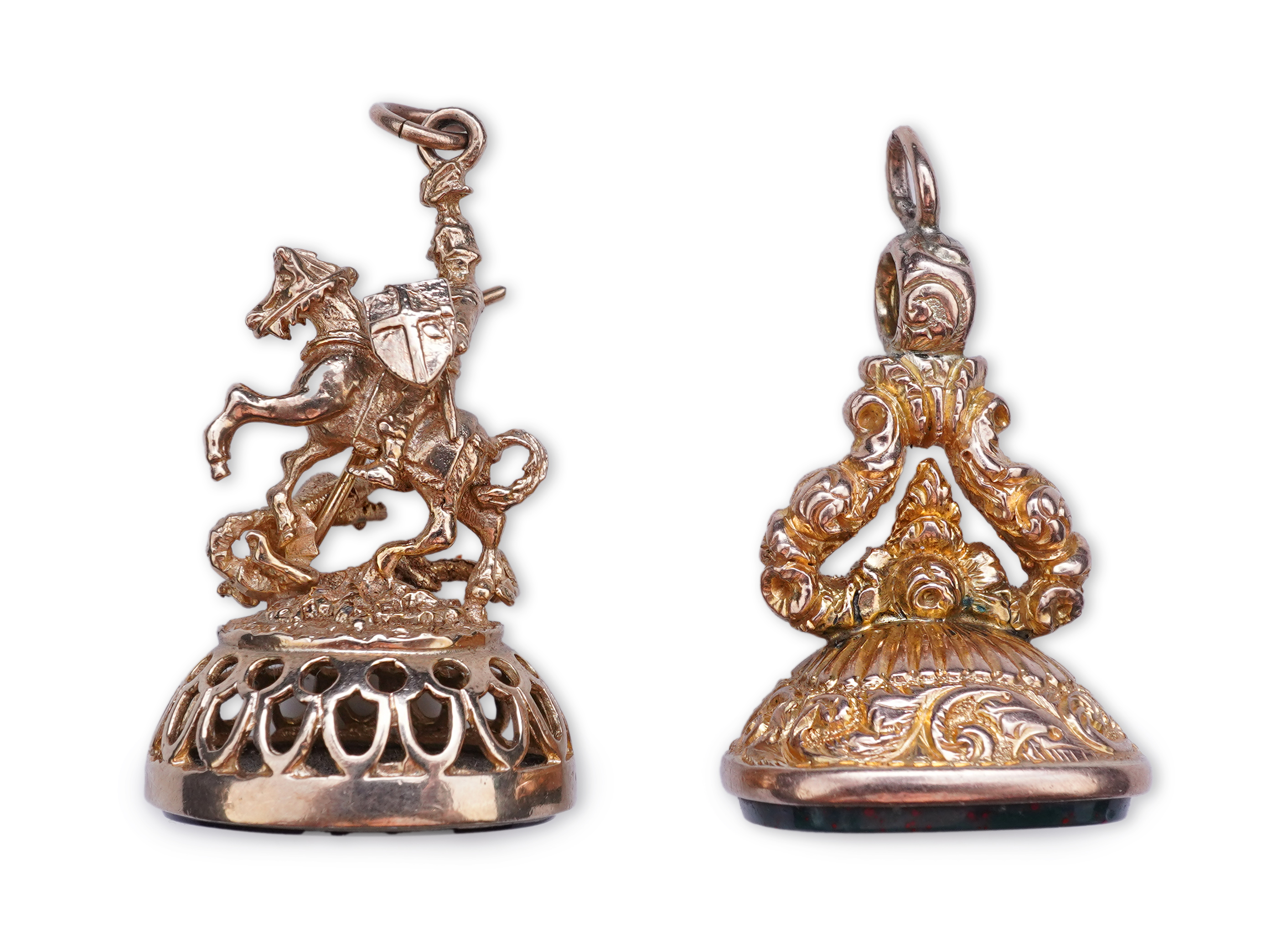 Two gold and hardstone fob seals